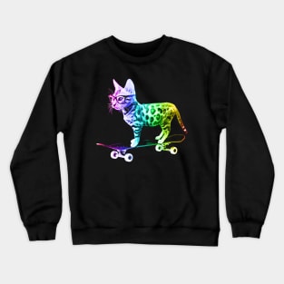 Rainbow Skateboard Cat Crewneck Sweatshirt